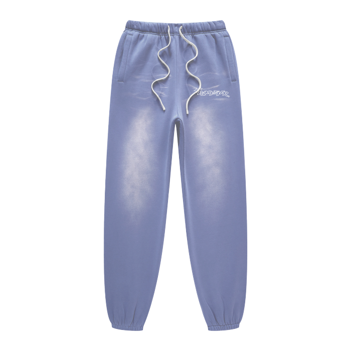 (Denim Blue)Streetwear Unisex Monkey Washed Dyed Fleece Joggers